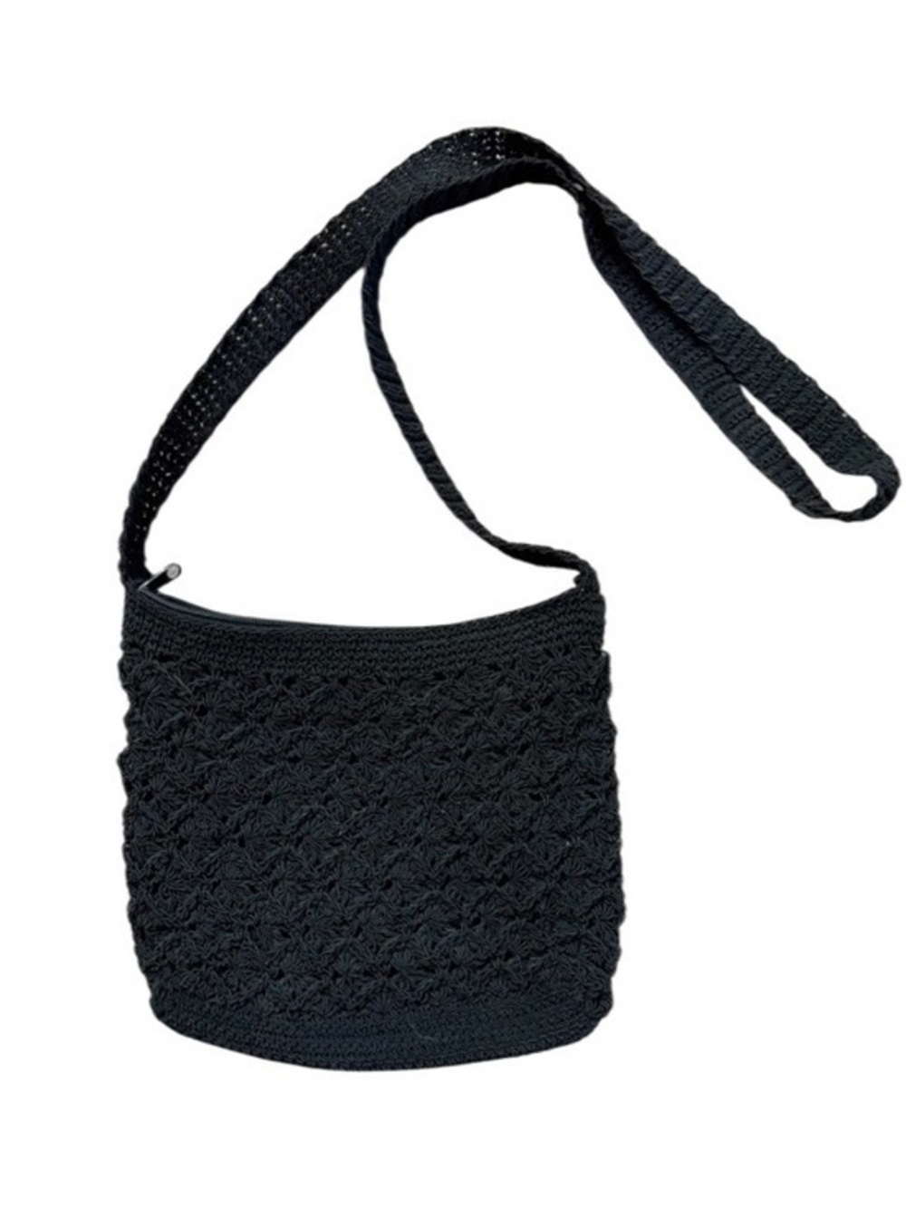 Black Crochet Crossbody Bag- Boho Chic‎ Scandi Girl Style Festival Purse